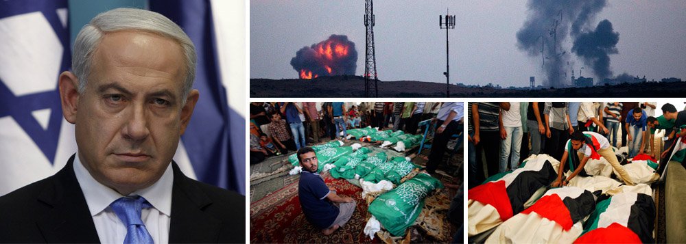 Maior genocídio do século 21 em curso; ignorando apelos humanitários da ONU, Benjamin Netanyahu prossegue levando Israel a escalada sem precedentes de violência contra uma população civil; nesta segunda-feira 21, bombas israelenses destruíram a unidade de CTI de um hospital no centro de Gaza, mataram quatro pessoas e deixaram 16 feridas; na véspera, domingo sangrento matou 100 palestinos; do total de 500 mortos até aqui, 100 crianças; até Barack Obama teve de registrar que muitos civis estão morrendo; mas EUA dão cobertura diplomática para ação hitleriana de Netanyahu, como definiu premiê da Turquia; "Concordamos plenamente com tudo isso" disse, na véspera, secretário John Kerry