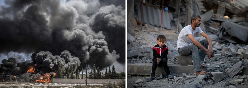 Bombardeios israelenses atacaram 150 alvos nessa madrugada e deixaram mais 110 palestinos mortos nas últimas 24 horas; única central elétrica da Faixa de Gaza foi danificada e deixou de funcionar; central fornecia aproximadamente 30% do serviço e sua explosão afeta hospitais, escolas, o comércio e estações de tratamento de água; mais de 1.100 palestinos de Gaza, a maioria deles civis, já foram mortos no conflito; do lado israelense, 53 soldados foram mortos, assim como três civis; genocídio do primeiro-ministro Benjamin Netanyahu continua