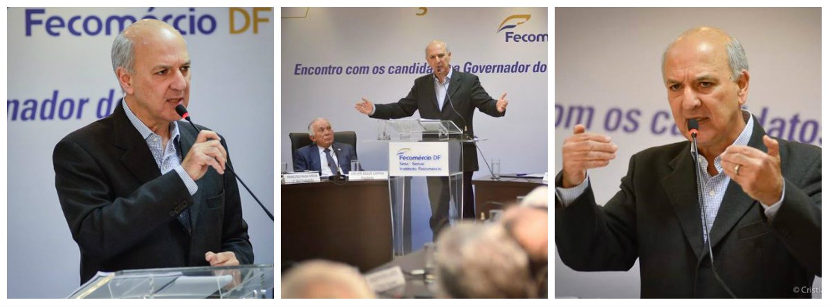 Último candidato a participar da sabatina da Fecomércio-DF, candidato do PR criticou a gestão do atual governador, Agnelo Queiroz (PT) e disse aos empresários que resolveu "colocar a cara a tapa e ser candidato outra vez" em busca do resgate de sua honra e dignidade pessoal. "Estou otimista com o resultado do TRE e com o resultado das eleições. Acredito na Justiça. Se todos os casos semelhantes ao meu foram julgados favoravelmente às candidaturas, é claro que devo pensar que meu caso não deve ser exceção"