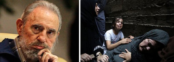 "O genocídio dos nazistas contra os judeus colheu o ódio de todos os povos da terra. Por que acredita o governo desse país que o mundo será insensível a este macabro genocídio que hoje está cometendo contra o povo palestino? Por acaso se espera que ignore quanto há de cumplicidade por parte do império norte-americano neste massacre desavergonhado?", questiona Fidel Castro, líder da Revolução Cubana