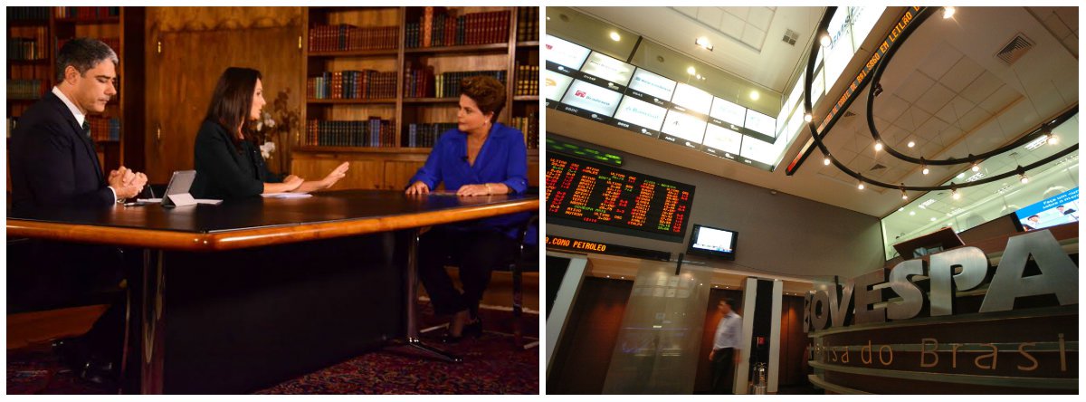 Desempenho se deve pelo entendimento do mercado de que a entrevista da presidente Dilma Rousseff no Jornal Nacional não foi boa para ela, o que favorece a alta de mais de 2% das estatais e dos bancos; índice registrou sua quarta alta consecutiva e superou sua máxima desde março de 2013