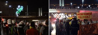 Manifestantes fizeram um protesto contra a Copa do Mundo no país; a concentração foi em frente ao Museu Nacional da República; de lá, os manifestantes - na maioria, jovens - partiram em direção à rodoviária e ocuparam parte das vias que compõem o Eixo Monumental; os organizadores estimam que 300 pessoas participaram do protesto; a Polícia Militar (PM) não informou estimativa