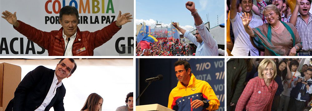 Após três eleições em 14 meses, vitórias estreitas de presidentes da Colômbia e da Venezuela, além de decisão em segundo turno no Chile, mostram que conservadores na oposição estão vivos, firmes e fortes; considerado mais à esquerda, Juan Manuel Santos precisou dar uma virada sobre adversário de direita Oscar Zuluaga para se reeleger com mínimos 51% dos votos; para o chavista Nicolás Maduro, reeleito em abril do ano passado, fora ainda mais difícil, batendo o americanófilo Henrique Capriles por apenas 1,6% de diferença; favorita no início da corrida chilena, a socialista Michel Bachelet precisou de dois turnos acirrados para superar a conservadora Evelyn Matthei e mais sete adversários; prenúncio do que pode acontecer nas urnas de outubro no Brasil?