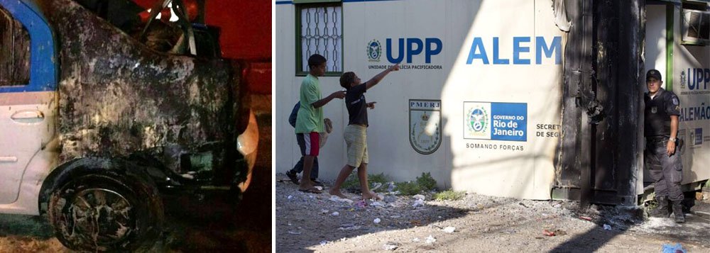 Dois policias militares que estava dentro da Unidade de Polícia Pacificadora (UPP) do Complexo do Alemão disseram afirmaram que bandidos dispararam cerca de 130 tiros contra a unidade; um dos disparos atingiu o relógio de luz, provocando um incêndio no módulo e no carro da PM, estacionado ao lado da UPP; uma moto de um vizinho também foi atingida no tanque, e pegou fogo; de acordo com os PMs, o tiroteio durou cerca de 30 minutos