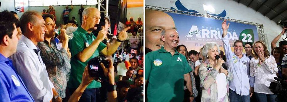 Com coligação composta por PR, PRTB, PTB, PMN e DEM, candidatura do ex-governador José Roberto Arruda foi lançada oficialmente neste domingo (29); ele lidera as pesquisas de intenção de voto no Estado, com 26,5% de acordo com o instituto Veritá, seguido pelo atual governador, Agnelo Queiroz (PT), com 13%; acusado de envolvimento em esquema chamado "mensalão do DEM", em 2010, ele diz querer o "julgamento do povo" nessas eleições 