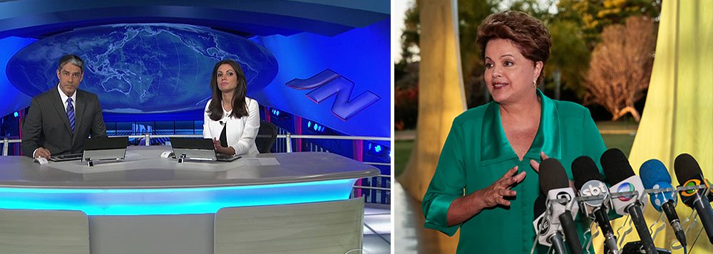 Entrevista da presidente Dilma Rousseff, prevista para esta quarta-feira, no Jornal Nacional, terá um cenário diferente do oferecido aos seus adversários Aécio Neves (PSDB), Eduardo Campos (PSB) e pastor Everaldo (PSC), na Rede Globo; Desta vez, os apresentadores William Bonner e Patrícia Poeta irão ao Palácio da Alvorada, residência oficial da presidente em Brasília; formato repete a entrevista feita com Lula em 2006, quando o ex-presidente disputou a reeleição