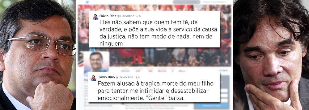 Na maior baixaria da campanha eleitoral até agora, perfis fakes no Twitter que apoiam o candidato Edison Lobão Filho, do PMDB, atacam o rival Flavio Dino, do PC do B, pela morte do filho, vítima de erro médico em Brasília; o candidato comunista recebeu mais de uma dezena de felicitações que trazia o seguinte texto: "Feliz Dia dos... #SQN"; "Desde a manhã, os fakes de Edinho Lobão me dirigem mensagens agressivas em pleno dia dos pais. Esse tipo de "gente" só tem maldade na alma. Fazem alusão à trágica morte do meu filho para tentar me intimidar e desestabilizar emocionalmente. "Gente" baixa", rebateu Dino