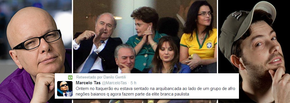 Apresentadores de TV Marcelo Tas (do CQC, na Band) e Danilo Gentili (do The Noite, no SBT) foram os grandes propagadores de imagens e textos nas redes sociais sobre as vaias e ofensas que foram proferidas contra a presidente Dilma Rousseff (PT) na abertura da Copa do Mundo; no Twitter de Gentili, que possui quase 6 milhões de seguidores, sua principal postagem teve mais de 1,4 mil retweets e foi favoritada por 1,2 mil pessoas; no Facebook, vídeo postado por Tas, que tem 3 milhões de fãs, foi compartilhado mais de 200 mil vezes teve 106 mil likes