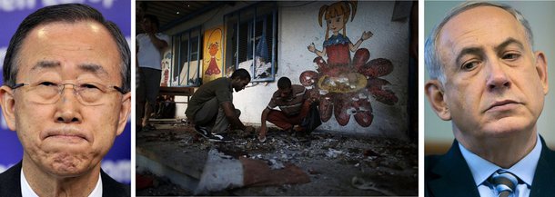 Assim reagiu o secretário-geral da ONU ao saber que o genocida Benjamin Netanyahu bombardeou mais uma escola das Nações Unidas que abrigava refugiados, assassinado mais 16 palestinos; "Foi um ataque condenável. É injustificável. E exige responsabilização e justiça", acrescentou; de acordo com o chefe da ONU, a localização da escola foi comunicada por 17 vezes a militares israelenses, inclusive na noite de ontem (29), horas antes do ataque; o chefe da agência, Pierre Krähenbühl, disse que o ataque ao abrigo foi "uma afronta" e motivo "de vergonha universal"; em menos de um mês, o monstro Netanyahu já assassinou 1,5 mil pessoas; quem será capaz de deter o criminoso de guerra?