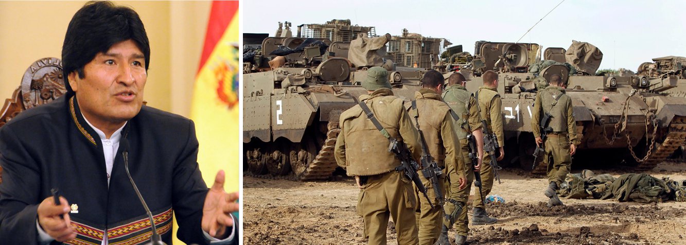 Com isso, presidente da Bolívia renuncia a acordo firmado com o estado judaico em 1972, que permitia o ingresso de israelenses sem visto no país da América do Sul; por determinação de Evo Morales, Israel entra agora na lista 3, com baixo nível de relações diplomáticas com La Paz; em discurso, ele afirmou que "Israel é um estado terrorista" e chamou de genocídio o que ocorre na Faixa de Gaza
