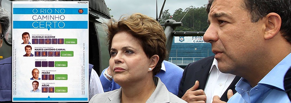 Circula no Rio de Janeiro panfleto de chapa do PMDB no Rio com imagem do filho do governador Sérgio Cabral, Marco Antônio Cabral (PMDB), candidato a deputado federal, em apoio à reeleição de Luiz Fernando Pezão e ao presidenciável tucano Aécio Neves; ex-governador e sucessor declararam recentemente fidelidade a presidente Dilma Rousseff, seguindo aliança nacional do partido 
