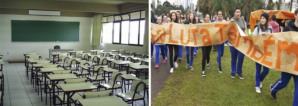 Nas horas iniciais do primeiro dia da greve por tempo indeterminado dos professores estaduais, a adesão da categoria já demonstra a força do movimento; cerca de 1000 educadores em frente ao Palácio Iguaçu, na Praça Nossa Senhora da Salete, em Curitiba; estima-se que 70% das instituições de ensino estejam sem aulas e que em todos os colégios do estado haja pelo menos um adepto ao movimento grevista