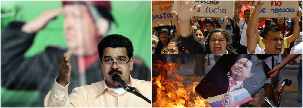 Em sua primeira conversa com um jornal desde o início da onda de violência no país, presidente Nicolás Maduro afirmou às jornalistas brasileiras Mônica e Marlene Bergamo que a "extrema direita tenta tapar o golpe dizendo que são apenas protestos"; ele acrescenta: "não são. É um golpe que assumiu uma modalidade perversa de violência na rua"; sobre denúncias de tortura, afirma: "Falso. Mentem descaradamente"; número de mortos nas manifestações subiu para 39 neste sábado