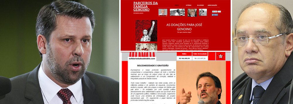 Após o ministro Gilmar Mendes criticar as doações financeiras recebidas por petistas condenados na Ação Penal 470 para pagamento das multas impostas no julgamento, o PSDB entrou com representação na Procuradoria-Geral da República pedindo investigação; o deputado tucano Carlos Sampaio diz que há suspeita de crime de lavagem de dinheiro e que o PT cometeu apologia ao crime; ele critica ainda o PT por tratar Dirceu, Genoino, Delúbio e João Paulo Cunha como "heróis nacionais"
 