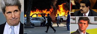 Com o país sul-americano atingido por uma nova onda de protestos, o secretário de Estado dos Estados Unidos, John Kerry, divulga nota afirmando que os americanos estão "particularmente alarmados" com a situação; Kerry protestou contra a ordem de prisão que atinge o líder oposicionista Leopoldo López, acusado pelo presidente Nicolas Maduro de incitar a desordem; vizinho Evo Morales, da Bolívia, afirma que os Estados Unidos preparam uma tentativa de golpe contra a Venezuela, que tem as maiores reservas de petróleo do mundo; lá, black blocs eram também pagos para participar de protestos