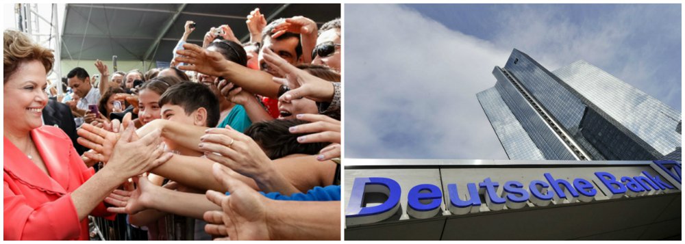 Banco alemão divulga relatório catastrofista sobre economia brasileira, a pretexto de recomendar suspensão de compras internacionais de títulos emitidos pelo governo e por empresas nacionais; manobra assinada por estrategista para Mercados Emergentes visa, na prática, rebaixar o valor dos papéis, para serem comprados por menos; aposta pessimista é completa; além de rebaixar nota dos títulos, que havia sido elevada pelo próprio Deutsche Bank três meses atrás, economista Hongtao Jiang prevê "estagflação pelos próximos dois anos"; bola de cristal multinacional prevê "vitória apertada" da presidente Dilma Rousseff em campanha de reeleição; relatório é exemplo de pressão e interferência externa