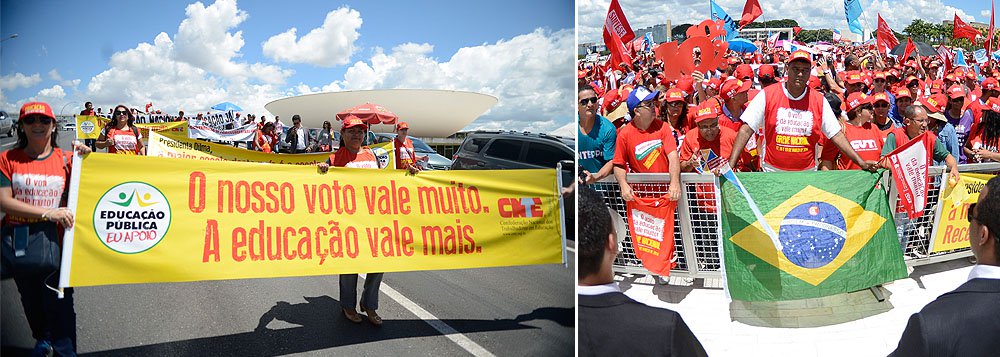 Manifestação contou com 2,5 mil trabalhadores; Confederação Nacional dos Trabalhadores em Educação (CNTE) estima que a adesão à greve atingiu 65% da categoria, o que representa cerca de 2 milhões de educadores; categoria pede audiência com a presidente Dilma Rousseff 