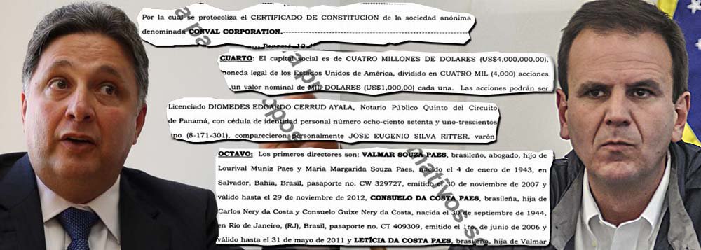 Deputado federal e ex-governador Anthony Garotinho (PR/RJ) decidiu oficiar a Polícia Federal e a Receita Federal para que sejam abertas investigações sobre a origem dos US$ 8 milhões depositados no Panamá em duas empresas que pertencem ao pai, à mãe e à irmã do prefeito do Rio de Janeiro, Eduardo Paes; "é preciso investigar a origem desses recursos", disse ele; mais cedo, Paes confirmou a existência de uma empresa da família da empresa no exterior, em resposta à reportagem exclusiva do 247, publicada nesta manhã; empresas Vittenau e Conval têm como procurador o mesmo personagem apontado pelo Jornal Nacional como "dono" do hotel St. Peter, em Brasília