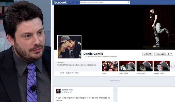 Humorista Danilo Gentili escreveu hoje no Twitter que o Facebook confirmou que o motivo da queda de sua página, nesta quarta-feira, foi causada por uma série de denúncias em massa, no que ele chamou de "cibermilitância política", e acusou um grupo de militantes do PT como os responsáveis pelo problema; partido nega