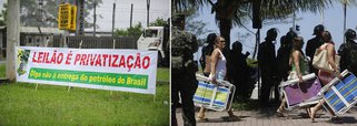 Tropas estão posicionadas em frente ao Windsor Barra, no Posto 4 da Avenida Lúcio Costa, na Barra da Tijuca, zona oeste da cidade, onde nesta segunda-feira, a partir das 14 horas, ocorrerá o primeiro leilão de Libra, na Bacia de Santos; 1.100 homens estão preparados para agir em casos de manifestações, que estão sendo convocadas pelos petroleiros em greve, movimentos sociais e black blocs para o período da manhã