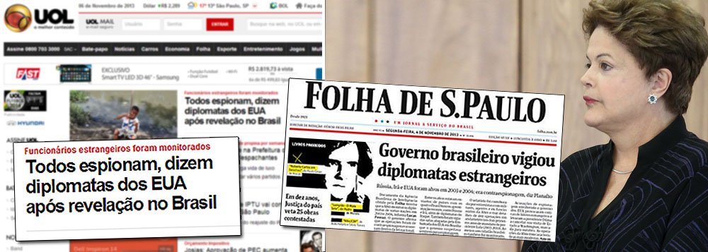 Em entrevista nesta quarta-feira, a presidente Dilma contestou reportagens da Folha e do Uol, do mesmo grupo, que tentaram igualar a espionagem americana a atos cometidos pela Abin; "Não dá para comparar o que a Abin fez, até porque não violou privacidade. Está previsto na legislação brasileira, não cometeram nenhuma ilegalidade. Se tivessem cometido, teriam sido afastados", disse ela; sobre as relações com os Estados Unidos, ela afirmou que só serão normalizadas após um pedido de desculpas do governo americano