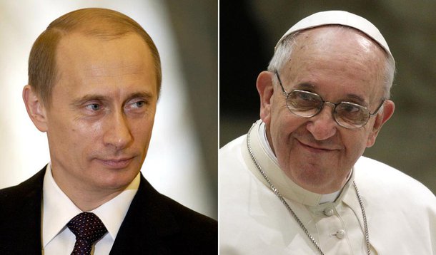 Presidente russo, Vladimir Putin, foi eleito candidato por seu papel na crise da Síria, mas atravessa hoje um conflito com a Ucrânia, que poderá desencadear em uma guerra na Crimeia; candidatura do papa Francisco acontece poucos dias antes de ele completar um ano de seu pontificado