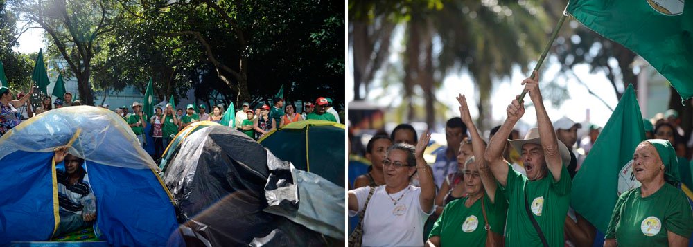 Manifestantes do Movimento Camponês Popular protestam de forma pacífica por melhores condições de trabalho no campo, em frente ao Ministério do Desenvolvimento Agrário (MDA), em Brasília; o ato integra a Jornada de Luta em Defesa da Produção de Alimentos Saudáveis e pelos Direitos das Mulheres Camponesas que vai até amanhã (12)