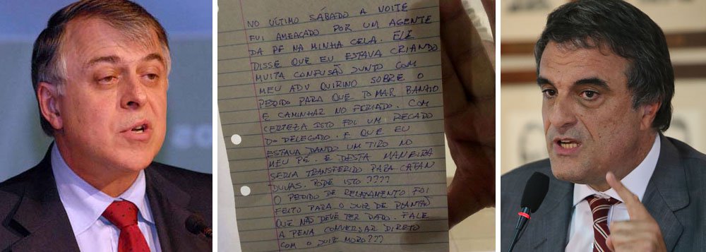 Ex-diretor da Petrobras, preso há 36 dias no Paraná após deflagração da operação Lava Jato, faz uma denúncia gravíssima: conta, por meio de um bilhete a seus advogados, ter sido ameaçado por um agente da Polícia Federal em sua cela, na carceragem da PF em Curitiba; segundo ele, o agente disse que ele "estava criando muita confusão" e dando "um tiro no pé" por ter cobrado melhores condições de tratamento, como o direito a banho de sol, e que, por isso, seria transferido para o presídio federal de Catanduvas; "com certeza isso foi um recado do delegado", escreve Costa; com a palavra, o ministro da Justiça, José Eduardo Cardozo