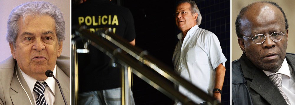 Jurista diz que a situação do ex-ministro da Casa Civil José Dirceu, preso ilegalmente em regime fechado, não deve se alterar enquanto o tribunal for presidido por Barbosa: “A mim me parece que, enquanto o presidente do Supremo for esse, é muito difícil que haja em relação ao Dirceu uma postura serena. É uma falta de respeito ao direito do condenado. O Judiciário deve ser equânime, sem olhar a posição das pessoas. Mas a mim não surpreende. Fico apenas lastimando. O Judiciário não é mais aquele de outrora, pelo menos não o Supremo”