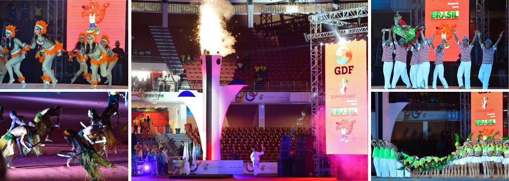 A abertura oficial da "Gymnasiade 2013 - Jogos Mundiais Escolares" foi realizada no Ginásio Nilson Nelson, com a participação de aproximadamente 8 mil pessoas, entre atletas, estudantes de 35 países e autoridades locais, nacionais e internacionais; a solenidade  foi iniciada com a apresentação das delegações e do quati Gymi, a mascote eleita em escolas públicas do DF em concurso promovido pelo GDF; o investimento foi de R$ 7 milhões
 