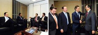 Presidenciável tucano reuniu parlamentares do PSDB para formalizar o pedido de que o os tucanos indiquem o vice-governador na chapa do PCdoB ao governo maranhense; anúncio ocorreu dois dias após uma ala do PT maranhense realizar um ato de apoio ao pré-candidato comunista; com a aliança do PSDB e um acordo anterior com o PSB, Flávio Dino garantirá palanque aos principais adversários da presidente Dilma Rousseff; ele presidiu a Embratur no governo da presidente