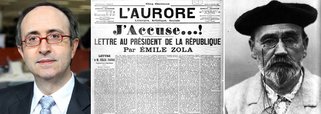 Escritor Émile Zola, autor de uma das peças jornalísticas mais importantes de todos os tempos, o célebre "J'accuse", deve estar se revirando no túmulo; Zola, que defendia o capitão Dreyfus, alvo de um processo deformado pela sede de vingança de parte da sociedade francesa (qualquer semelhança com a ação pela 470 não é mera coincidência), foi parodiado por Reinaldo Azevedo, que dispara contra Dilma Rousseff, Franklin Martins e Janio de Freitas