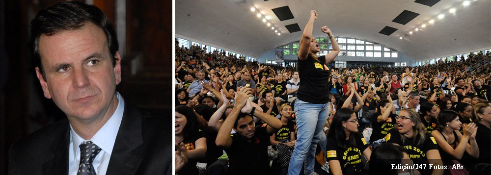 O corte será desde o dia 3 de setembro; o Tribunal de Justiça do Rio de Janeiro negou o recurso do Sindicato Estadual dos Profissionais da Educação contra a liminar que obrigava os professores a voltar às salas de aula, sob pena de multa diária de R$ 200 mil para entidade.; professores estão em greve desde 8 de agosto, mas a liminar que permite o corte só tem validade a partir de 3 de setembro; "é um processo administrativo normal", diz o prefeito Eduardo Paes