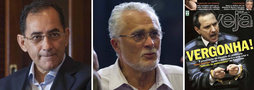 O deputado Natan Donadon (sem partido-RO) não mereceria uma capa da revista Editora Abril se o desfecho do seu caso não sinalizasse uma possível decisão da Câmara em relação aos deputados João Paulo Cunha (PT-SP) e José Genoino (PT-SP); o objetivo dos Civita é vê-los encarcerados e sem mandato; e olha que os embargos infringentes nem foram julgados, mas eles já estão pintados na revista com roupas listradas e como representantes da "bancada da penitenciária"