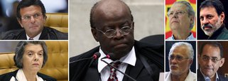 Só depois de ser cobrado pelos colegas Luiz Fux e Carmen Lúcia, Joaquim Barbosa proclamou o resultado favorável aos réus; enfim, ele admitiu os embargos infringentes; sessão foi encerrada às 18h22; gesto teatral da renúncia à toga, para se lançar à presidência, não ocorreu; novos recursos beneficiam apenas réus que tiveram pelo menos quatro votos favoráveis, como José Dirceu, Delúbio Soares, José Genoino (PT-SP) e João Paulo Cunha (PT-SP); Barbosa teve nova derrota, quando tentou limitar em 15 dias prazo para apresentação dos infringentes