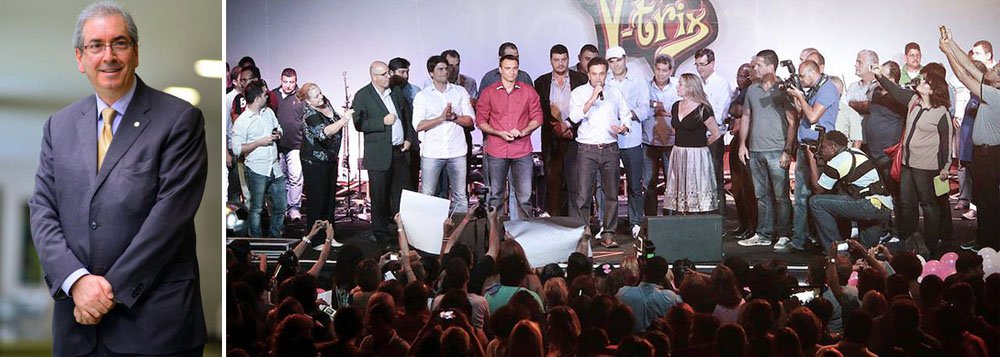 Presente em festa de políticos do Rio, presidenciável tucano Aécio Neves promete, em seu governo, apoiar e levar para outros Estados o programa-vitrine da gestão carioca peemedebista: "No nosso governo vai haver, sim, apoio e solidariedade”; candidato tem o apoio de lideranças do PMDB do Rio, apesar de sigla nacional ter confirmado aliança com a presidente Dilma Rousseff: “O PMDB do Rio organiza manifestação do movimento partidário de apoio à candidatura de Aécio Neves à Presidência”, declarou Eduardo Cunha, líder do partido na Câmara