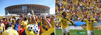 Em clima de festa, 68.748 torcedores assistiram à vitória da Colômbia sobre a Costa do Marfim na arena brasiliense, entre eles o presidente reeleito da Colômbia, Juan Manuel Santos; estádio Nacional registrou o maior público de sua história na vitória por 2 a 1 dos colombianos