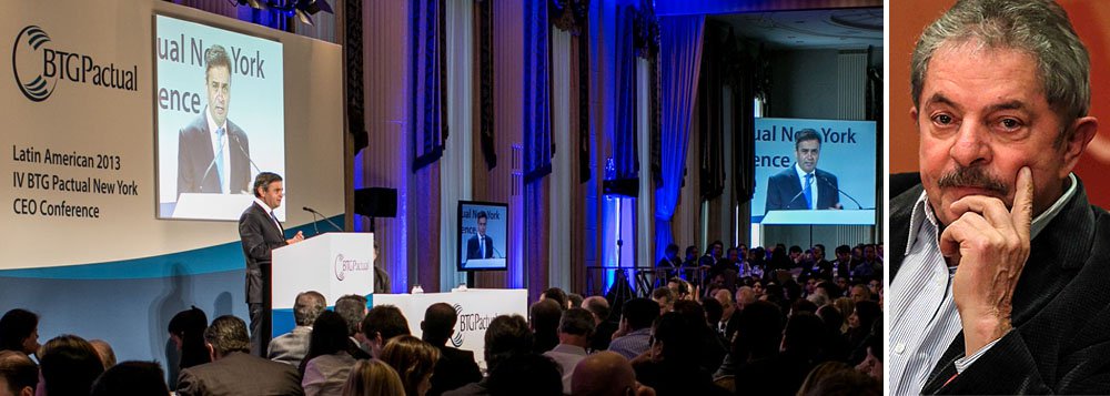 Em evento no Rio de Janeiro, o ex-presidente Lula repudiou a atitude do senador tucano Aécio Neves (PSDB-MG), que, em evento promovido pelo banco BTG Pactual em Nova York, afirmou que o Brasil se tornou "pouco confiável" para investidores; “Eu sei que tem gente que vai lá fora e fala que a economia brasileira não está bem”, disse ele, antes de emendar: “Qual é a economia do mundo que está melhor do que a nossa? Não tem nenhuma”; ex-presidente também defendeu o governo do seu aliado Sergio Cabral