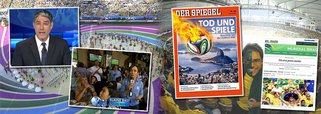 Editor-chefe e âncora do principal jornal da TV Globo, William Bonner, atribui à imprensa internacional a publicação de "críticas ácidas" sobre a Copa do Mundo no Brasil; e agora, como "muitos problemas previstos não se confirmaram", com diz a correspondente em Nova York Elaine Bast, aos poucos, os jornais e revistas de outros países noticiam o "clima festivo" do Mundial; o que não fica claro na reportagem do Jornal Nacional, porém, é que o clima negativo também teve como referência a imprensa brasileira, que mostrou forte mau humor ao divulgar o assunto; vemos que "não era para tanto", como diz o jornal espanhol El País