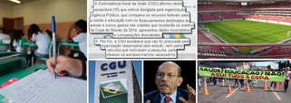 Apresentada com destaque no Blog do Planalto, nota oficial da Controladoria Geral da União rebate informações veiculadas em site sobre comparações entre investimentos federais com a Copa do Mundo e o setor de Educação; texto destacou refrão de manifestantes no ano passado: "Copa do Mundo, eu abro mão. Quero dinheiro pra saúde e educação"; órgão presidido pelo ministro Jorge Hage alega que dados foram apresentados de maneira incompleta; governo dedica atenção máxima contra risco de instabilidade política durante o Mundial, em junho