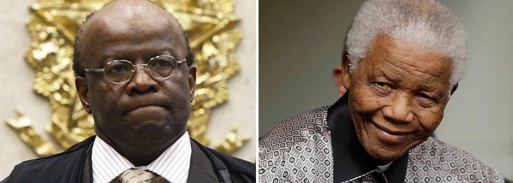 Presidente do STF, Joaquim Barbosa, manifestou profundas condolências aos parentes do ex-presidente, ao governo e ao povo sul-africano; declaração sobre esperança a vítimas de injustiça desperta sentimentos ambíguos; será que isso vale para alvos do próprio Barbosa?