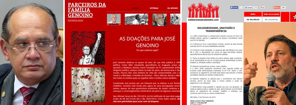 Cerca de 200 pessoas que contribuíram financeiramente para pagar as multas dos condenados do PT na Ação Penal 470 já enviaram os documentos necessários para entrar com uma interpelação judicial contra o ministro do STF Gilmar Mendes, que sugeriu lavagem de dinheiro" na 'vaquinha'; mobilização está sendo organizada por Eduardo Guimarães, do Blog da Cidadania