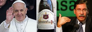 Depois de tripudiar sobre a condição de réus que estão sendo condenados pelo Supremo Tribunal Federal, apostando garrafas de vinho com Carlos Alberto Sardenberg sobre a data do encarceramento, Merval Pereira, colunista do Globo, convida seus leitores a fazer o mesmo; entre os rótulos, ele sugere um Châteauneuf-du-Pape, em homenagem à pureza do papa; será que Francisco aprovaria a brincadeira?