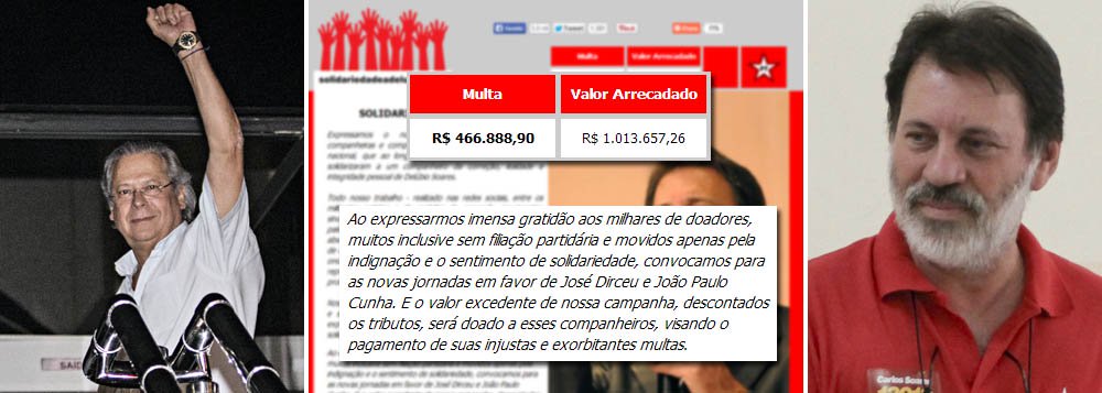Multado em R$ 466,8 mil pelo STF, ex-tesoureiro do PT Delúbio Soares conseguiu arrecadar R$ 1.013.657,26 em campanha promovida por companheiros de partido pela internet; multa foi quitada nesta sexta-feira 31 e excedente será doado à nova campanha, que beneficiará o ex-ministro José Dirceu, punido em R$ 960 mil; "Temos confiança de que, mais uma vez, alcançaremos o valor da multa com excedente", disse o coordenador jurídico do partido, Marco Aurélio Carvalho; sucesso da arrecadação deve-se, segundo ele, à militância, "que respondeu de forma cívica e altiva aos excessos e provocações de Joaquim Barbosa"