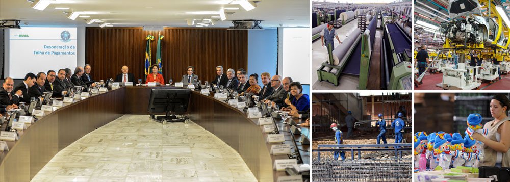 Presidente Dilma Rousseff (PT) e ministro Guido Mantega anunciaram, nesta terça (27), que o governo decidiu tornar permanente a desoneração da folha de pagamento para 56 setores já beneficiados pela medida, atendendo pleito dos empresários; expectativa é que a renúncia fiscal seja da ordem de R$ 21,6 bilhões ao ano, considerando as atuais áreas da economia já beneficiadas e com base no montante estimado de perda de arrecadação para 2014; empresariado comemorou; vice-presidente da CNI, Paulo Tigre, disse que medida melhora fluxo de caixa, reduz valor da contribuição e aumenta competitividade