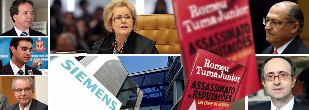 No momento em que três secretários do governo de Geraldo Alckmin correm o risco de se tornar réus no Supremo Tribunal Federal, penas da imprensa conectadas ao PSDB usam o livro "Assassinato de Reputações", de Romeu Tuma Júnior, para tentar convencer a ministra Rosa Weber a arquivar o caso; denúncia no STF cita os secretários Edson Aparecido, da Casa Civil, José Aníbal, de Energia, e Rodrigo Garcia, de Desenvolvimento Econômico, como eventuais beneficiários de comissões pagas pela Siemens; Reinaldo Azevedo, no entanto, cita trecho do livro de Tuminha sobre o caso: "É o estado policial em plena ação"