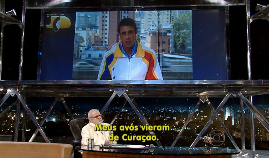 Em entrevista feita pela internet de Caracas ao ‘Programa do Jô’, o líder da oposição venezuelana Henrique Capriles aponta "seguidas violações da Constituição" como principais motivadores dos protestos contra Nicolás Maduro, que já fizeram 29 vítimas; critica ainda o desabastecimento: "Provavelmente estamos passando pela maior escassez da história do nosso país"