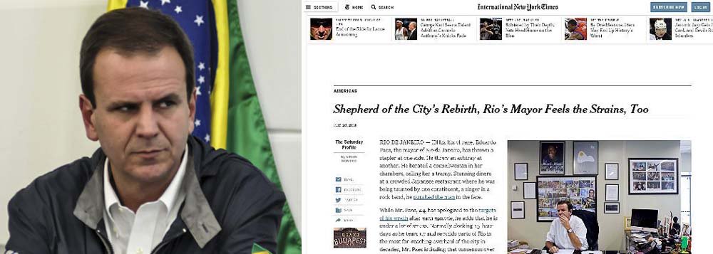 Jornal americano fala dos acessos de ira do prefeito do Rio de Janeiro que estaria sob forte estresse; suas vítimas são assessores, políticos e até o cidadão; reportagem diz que Eduardo Paes teria dito que não recomenda a ninguém fazer dois grandes eventos, como a Copa e as Olimpíadas, ao mesmo tempo, sobretudo quando a cidade ainda vive as turbulências das manifestações