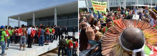 Depois de cercarem o prédio do governo federal, em Brasília, cerca de 1,2 mil índios de várias etnias estão divididos em manifestações no Congresso Nacional e diante do Ministério da Justiça nesta manhã; ato é contra a mudança no processo de demarcação de terras