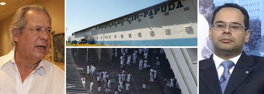 Por meio de videoconferência, ex-ministro negou que receba qualquer tipo de regalias dentro da Penitenciária da Papuda, onde cumpre pena, e que tenha usado celular de dentro da prisão; acusação sobre o celular fez com que, até hoje, José Dirceu não recebesse autorização para trabalho externo, uma vez que foi condenado ao regime semiaberto; decisão caberá agora ao juiz da Vara de Execuções Penais, Bruno Ribeiro, filho de um ex-dirigente do PSDB em Brasília e braço direito do presidente do STF, Joaquim Barbosa